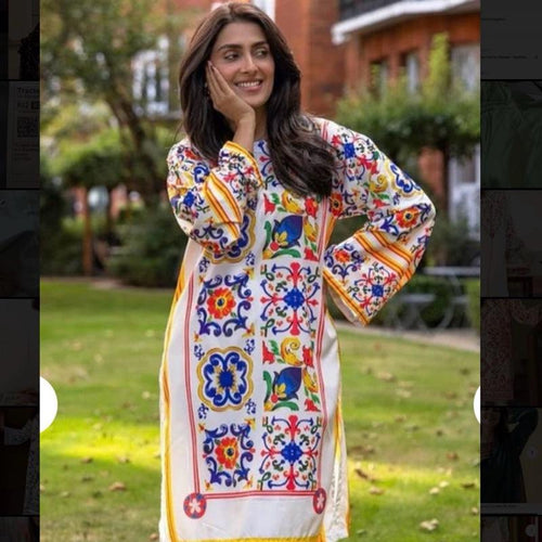 Ayeza khan cotton silk block print 3PC