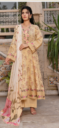 Latest lawn embroidered dress style shirt dupatta and matching trousers