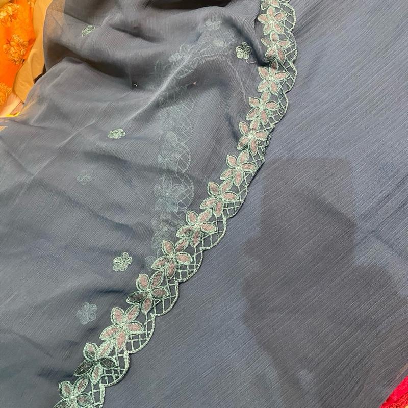 Blue chiffon embroidered 3C
