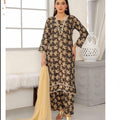 Simrans winter printed suit with plazo and mustard dupatta