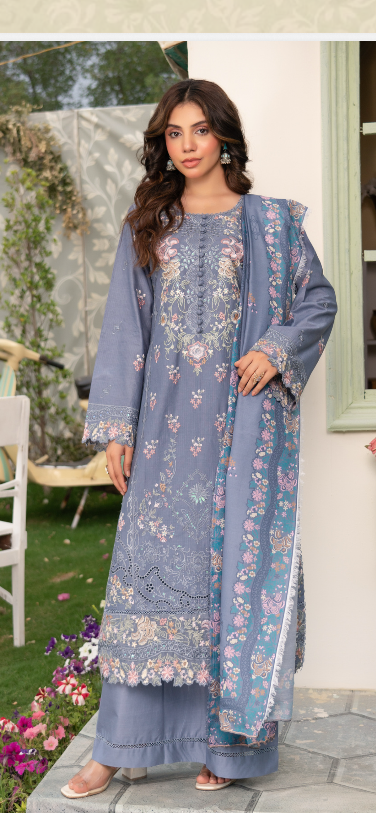 Munira cotton lawn heavy embroidered 3PC