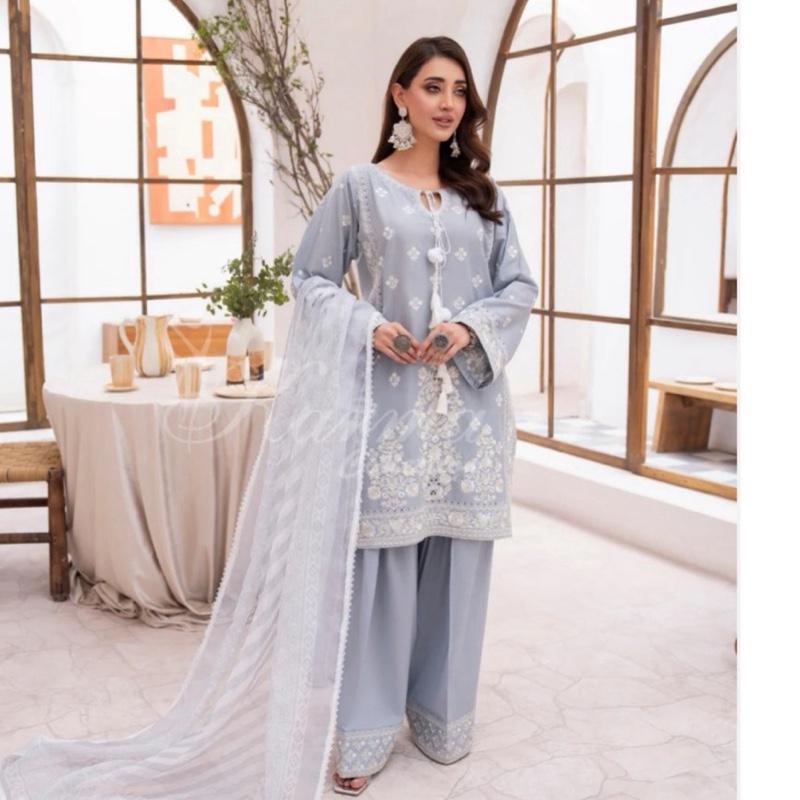 Karma dove grey embroidered with farshi shalwar
