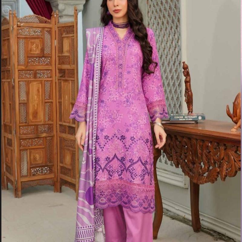 Munira Dhanak 3PC with Wool Shawl - Purple Embroidered Kurta Set for Women
