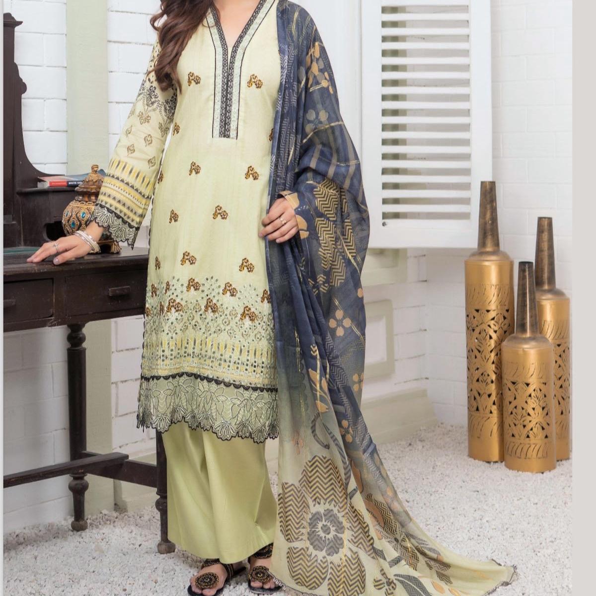 Munira Lawn Green 3PC - Women's Traditional Clothing - Dress
