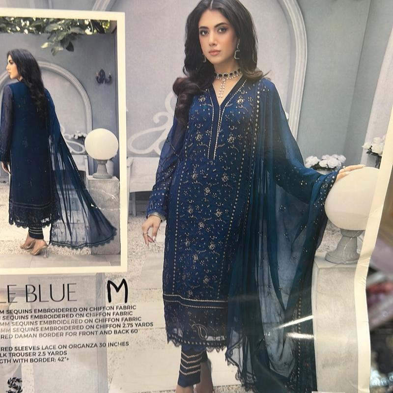 Blue chiffon embroidered fancy suit