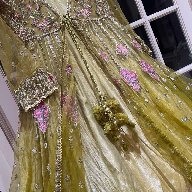 Zahra rubab dhani/lime colour heavy wedding wear