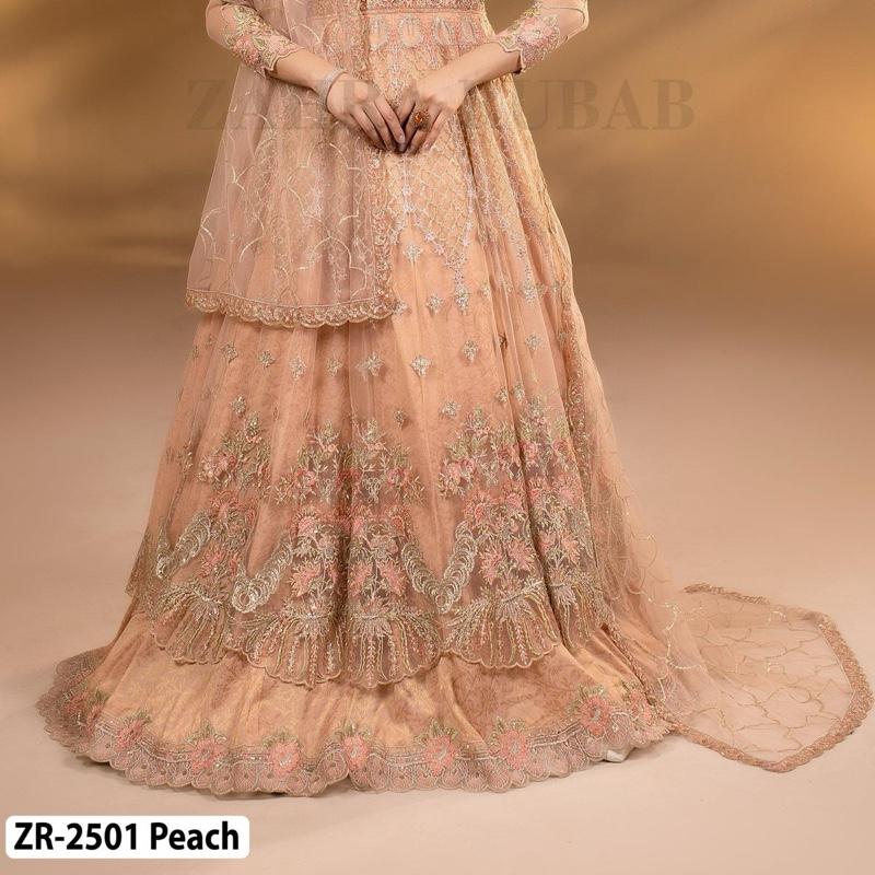 Heavy Fancy Wedding/Eid Maxi Dress with Heavy Dupatta and Trousers for Women - Comfort, Womenswear peach colour