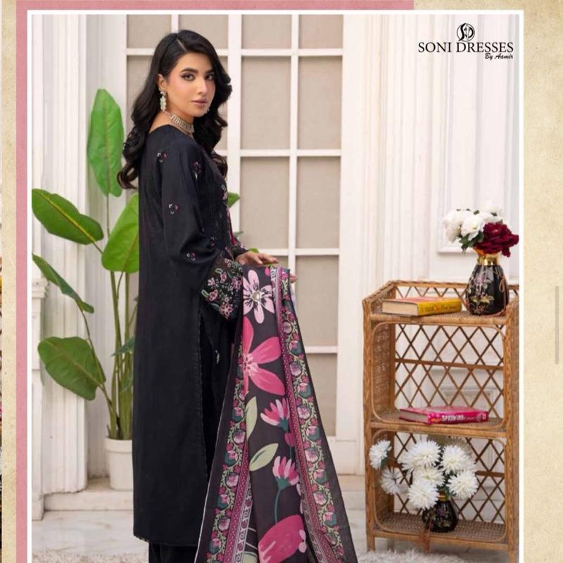 Black dhanak embroidered 3PC with pashmina shawl