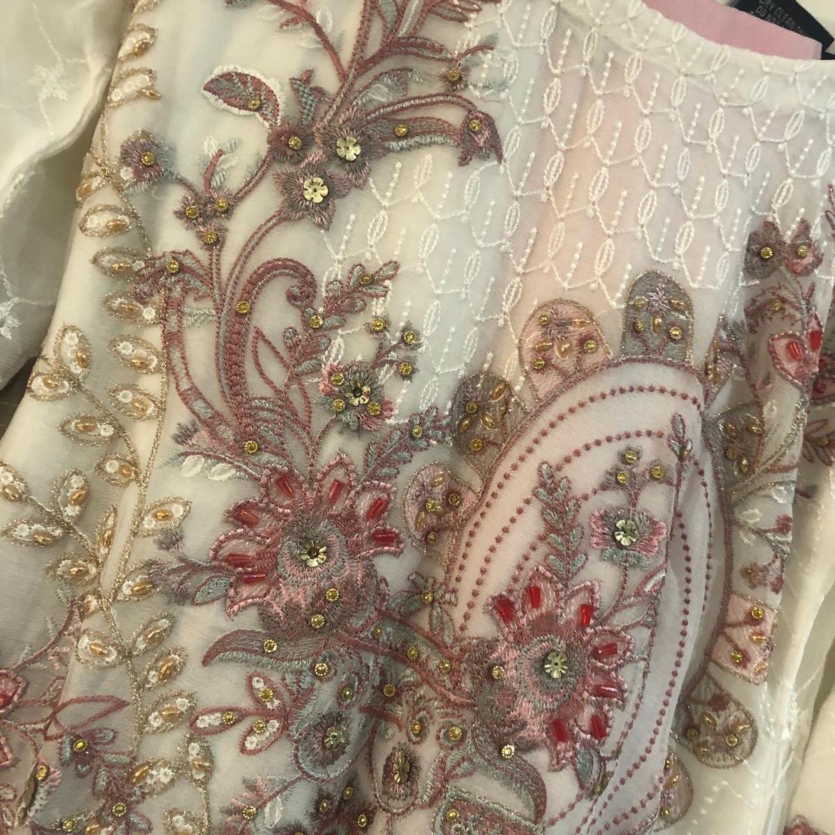 White pink chiffon suit 3PC