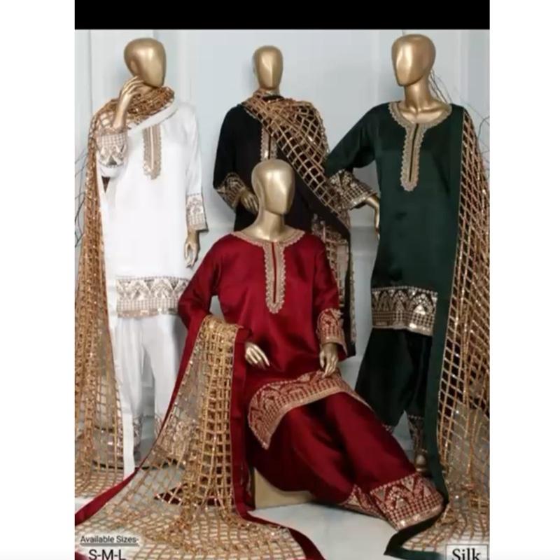 Most trending silk fancy silk suit with mirror work dupatta