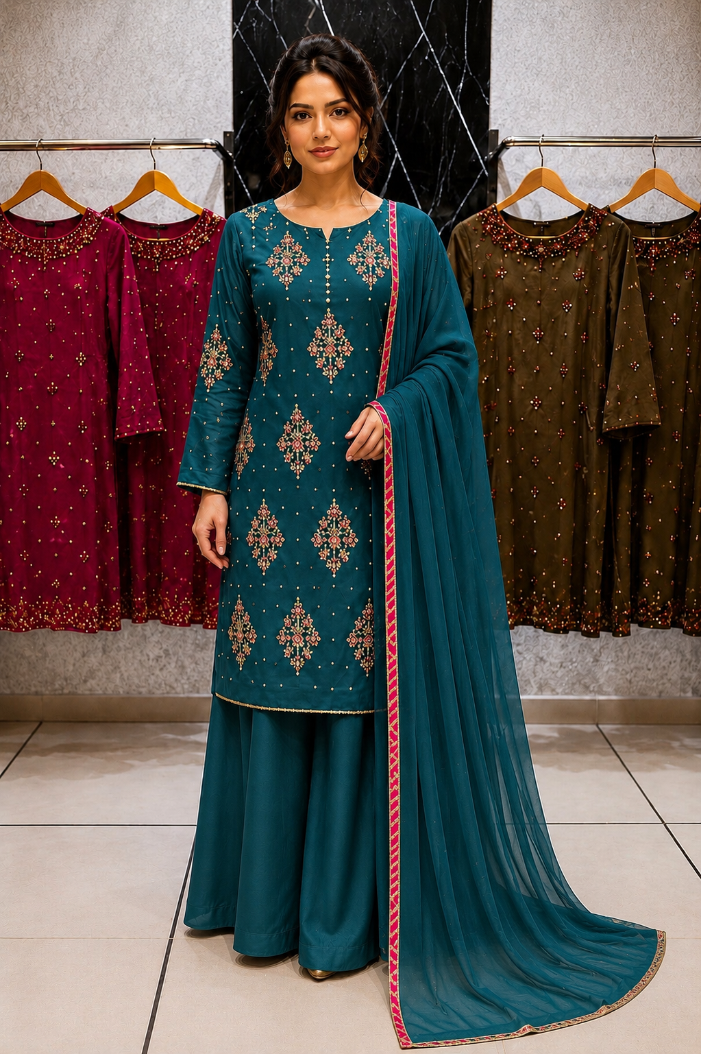 RESHAM - Sheesha/Russian Silk Luxe Hand Embellished 3pc Pakistani Wedding Eid Party Formalwear- S/M/L/XL