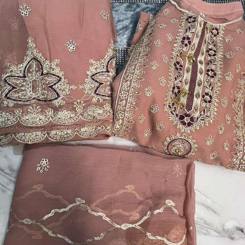 Tea pink gharara chiffon suit