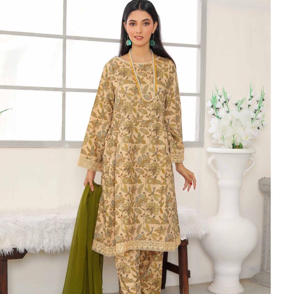 Simrans dress style linen suit with chiffon dupatta