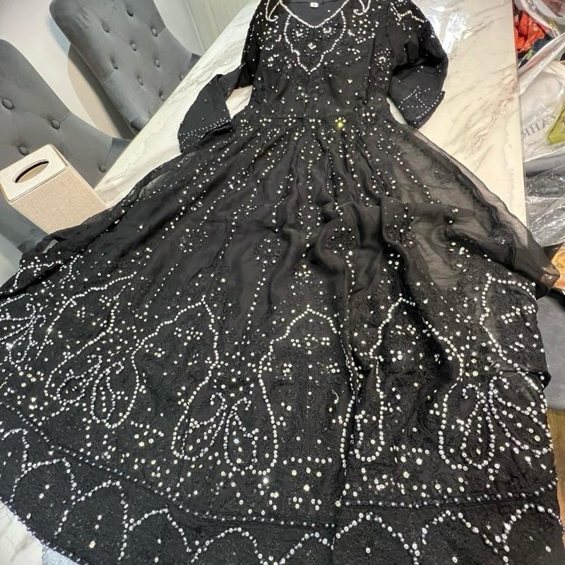 Black chiffon fancy embroidered maxi dress