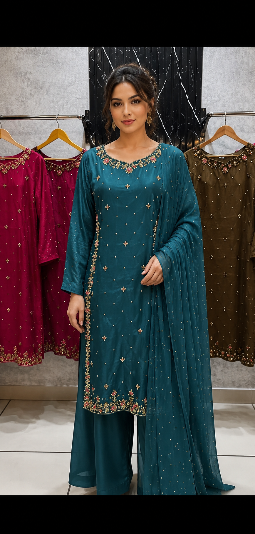 ROSHNI- Sheesha Silk Luxe Hand Embellished 3pc Pakistani Wedding Eid Party Formalwear- S/M/L Size