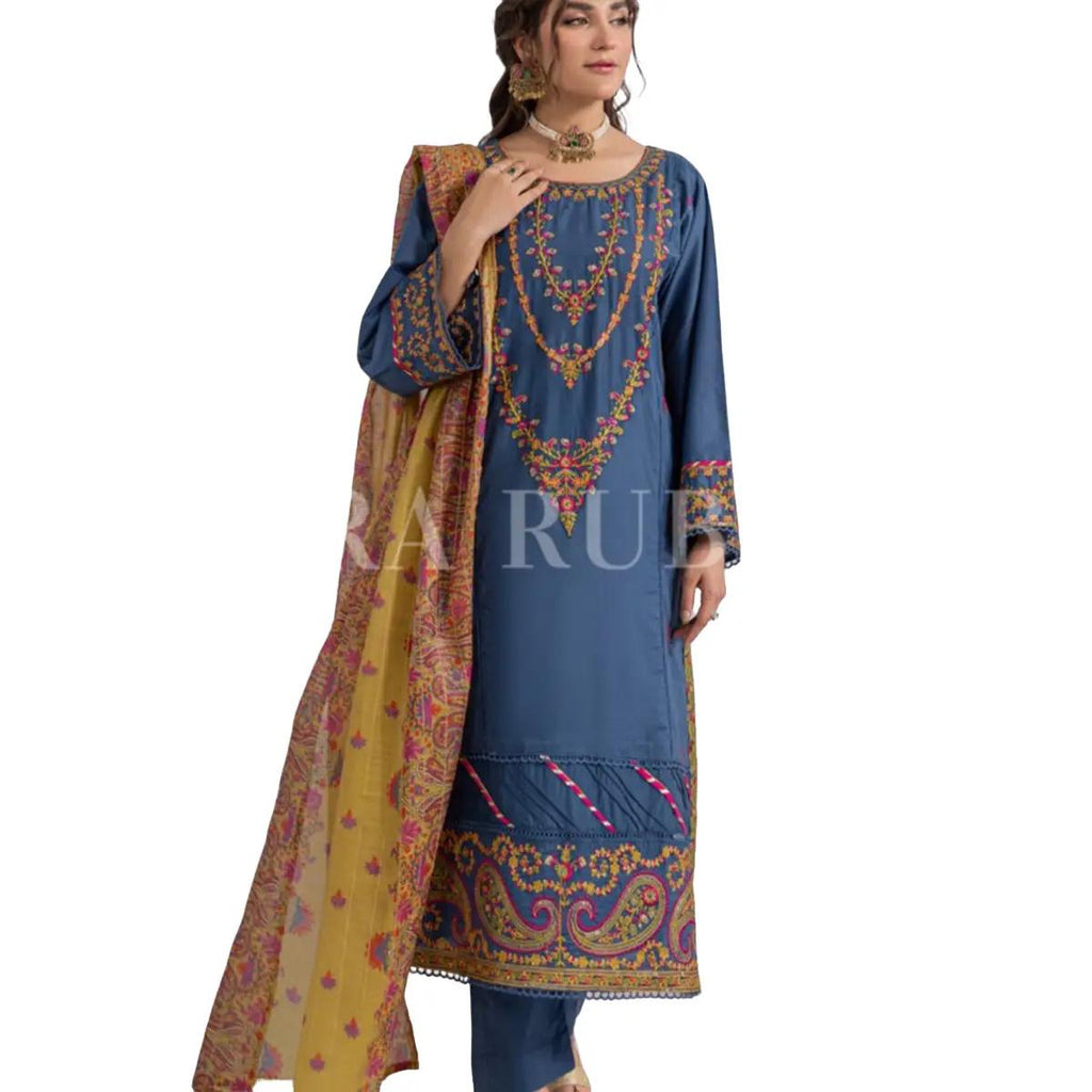 Zahra Rubab  Blue embroidered 3PC
