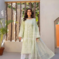 Karma Pistachio Green Cotton Embroidered 3PC Set with Plazo Trousers & Dupatta for Everyday & Special Occasions