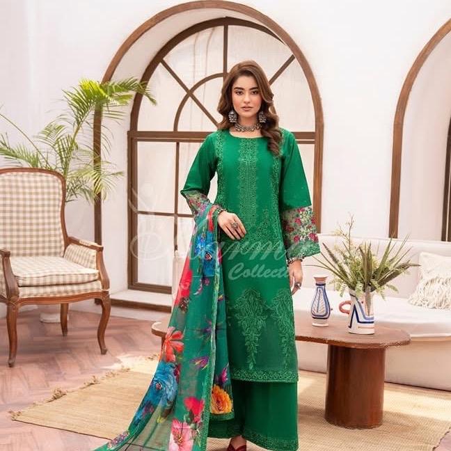 Karma pine green embroidered 3PC