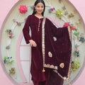 Velvet 3PC suit with velvet embroidered shawl purple