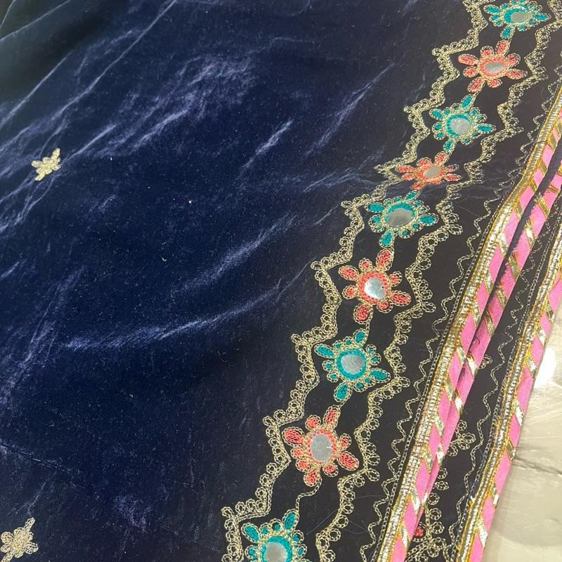 Allys dark blue embroidered velvet shawl