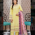 Yellow cotton heavy embroidered 3PC with contrast dupatta