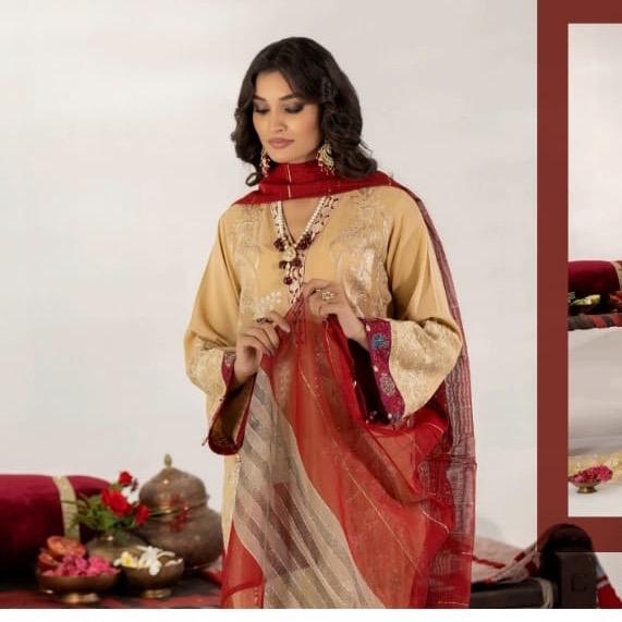Ally’s heavy embroidered beige 3PC suit