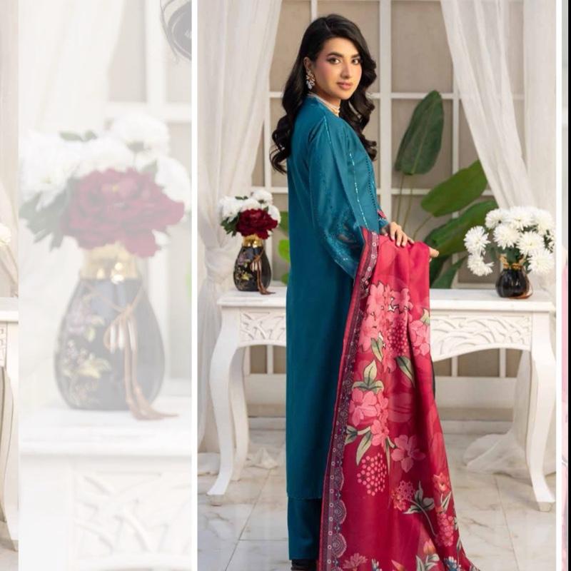 Blue dhanak embroidered 3PC