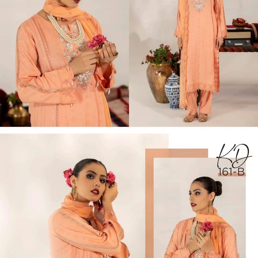 Allys peach embroidered 3PC suit