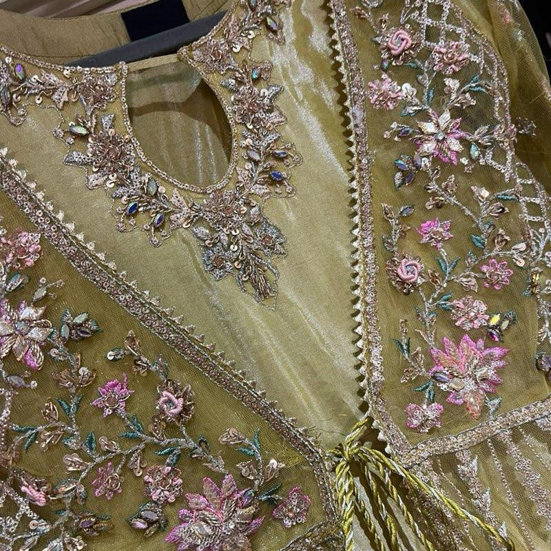 Zahra rubab dhani/lime colour heavy wedding wear