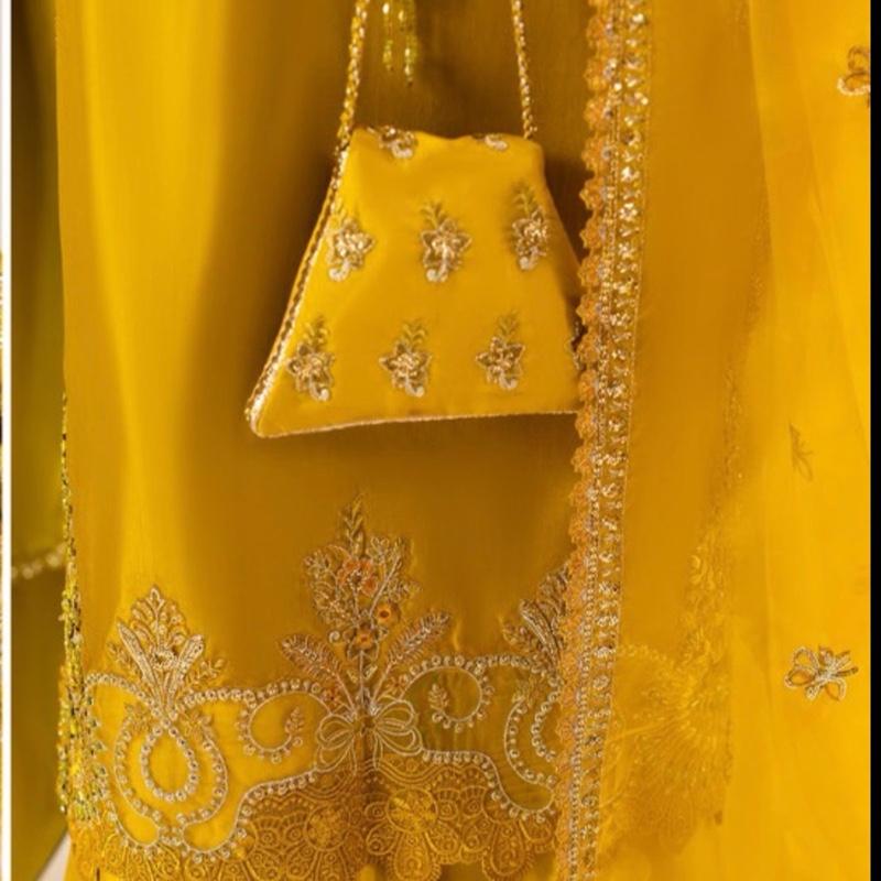 Zahra Rubab yellow silk fancy 3PC