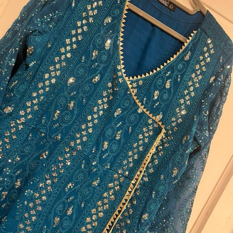 Blue fancy Embroidered angrakha style 3PC