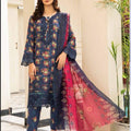 Linen blue floral print with embroidered 3PC