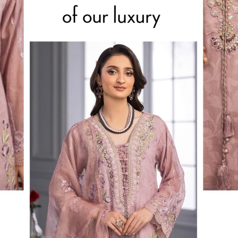 Zahra Rubab fancy party wear 3PC  Rose colour