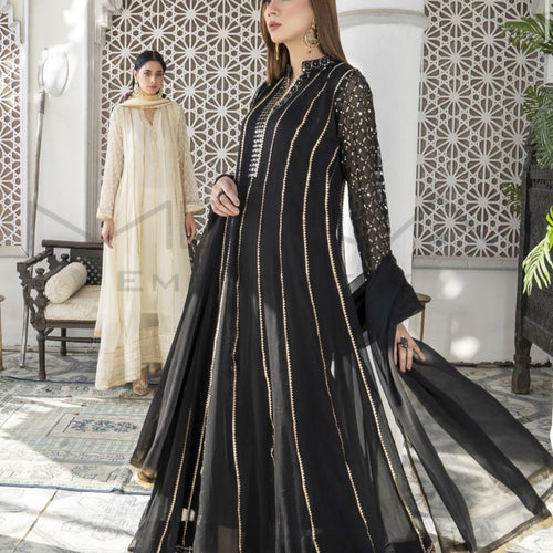 Black chiffon mirror work dress 3PC