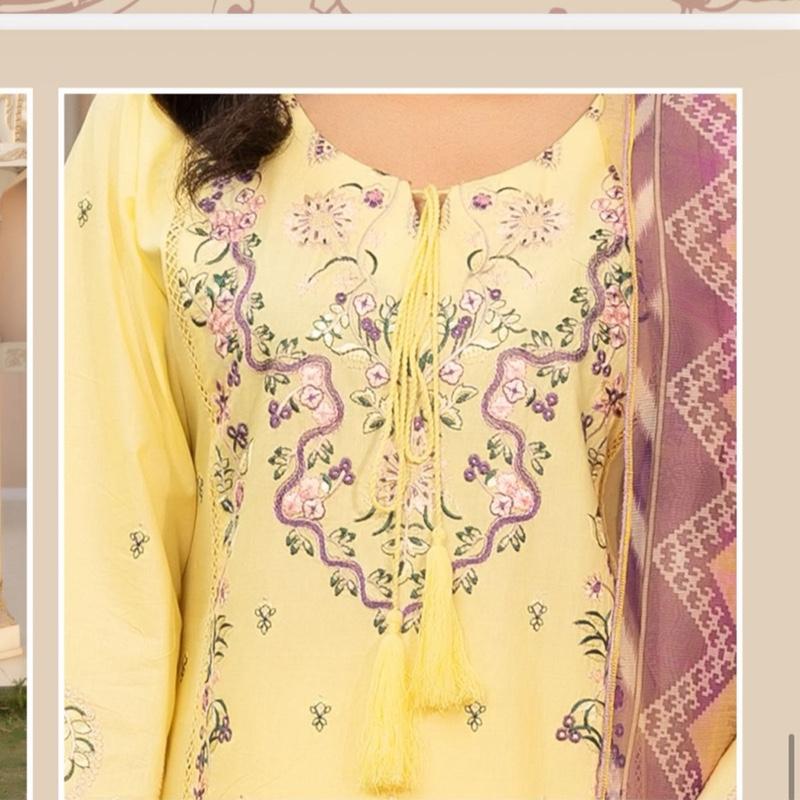 Munira yellow lawn  embroidered 3Pc