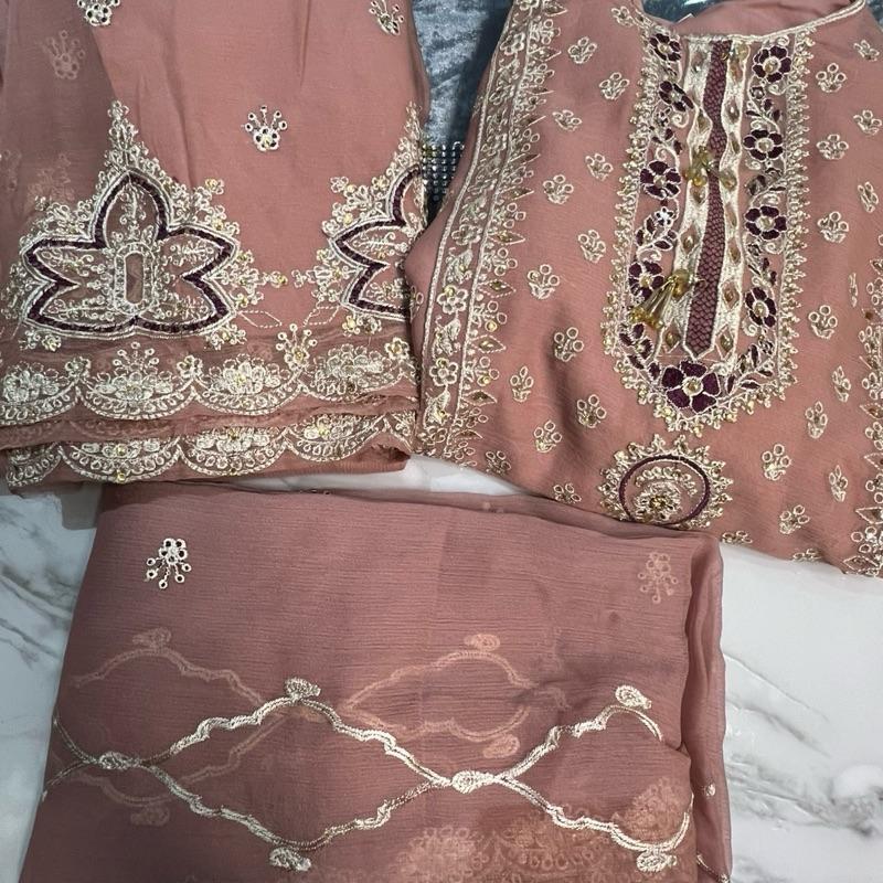Tea pink gharara chiffon suit