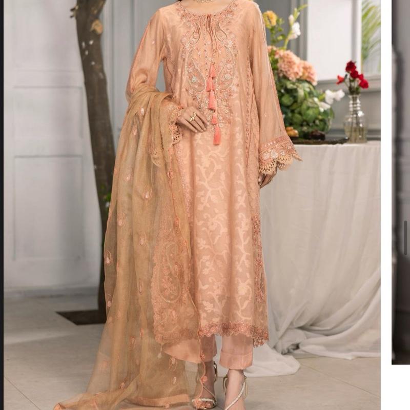 Zahra Rubab fancy coral party wear 3PC