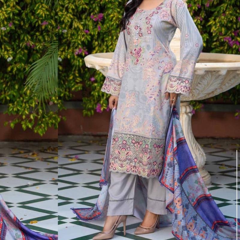 SONI DRESSES Ladies Ready to Wear Lilac Winter Suit with Embroidered Details and Matching Dupatta