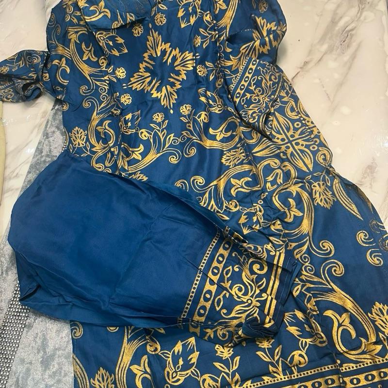 Block print teal blue cord set 2PC