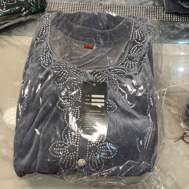 Silver Grey Velvet 3PC Set with Straight Trousers and Shawl Featuring Beaded Embellishments for Elegant Outfits