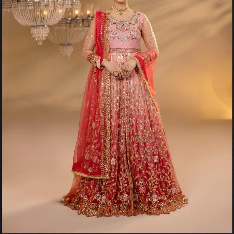 Zahra Rubab Gradiant Pink Heavy Maxi Dress for Women