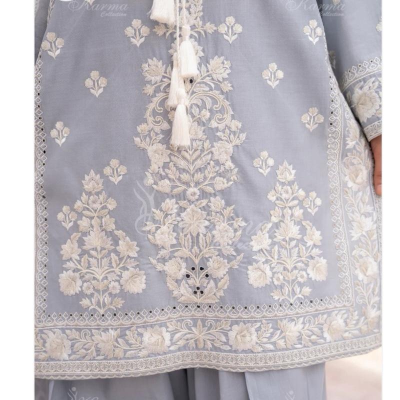 Karma dove grey embroidered with farshi shalwar
