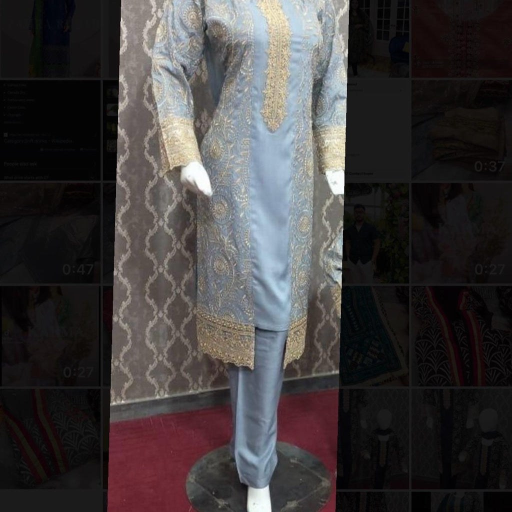 Light grey embroidered gown style linen 3PC