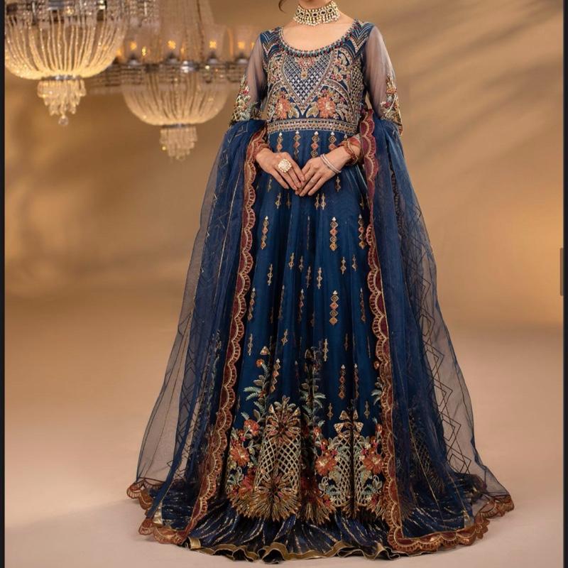 Zahra Rubab long heavy fancy maxi blue