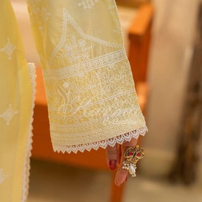 Karma light yellow heavy embroidered 3PC