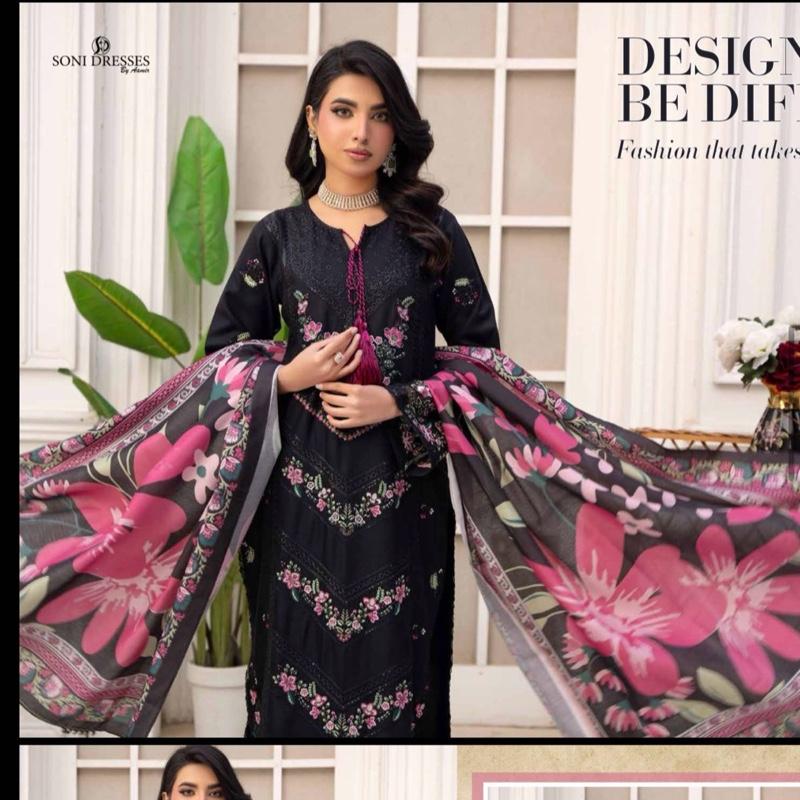 Black dhanak embroidered 3PC with pashmina shawl