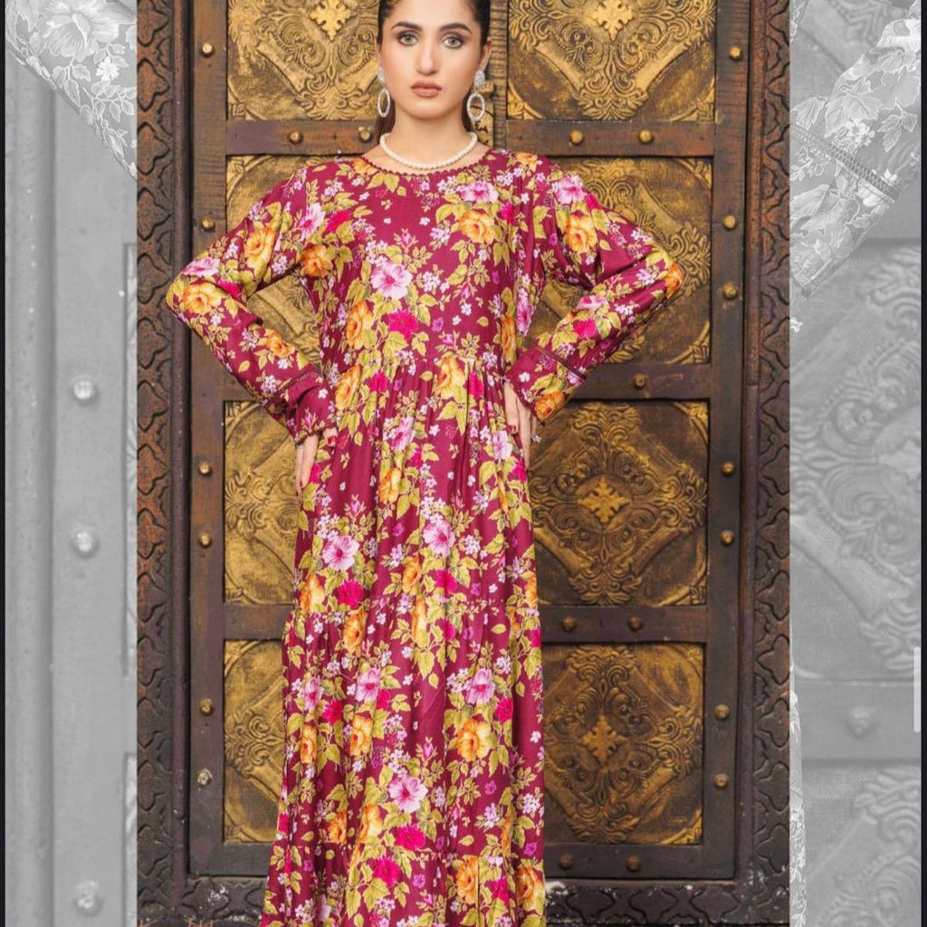 Simrans linen long maxi dress floral design