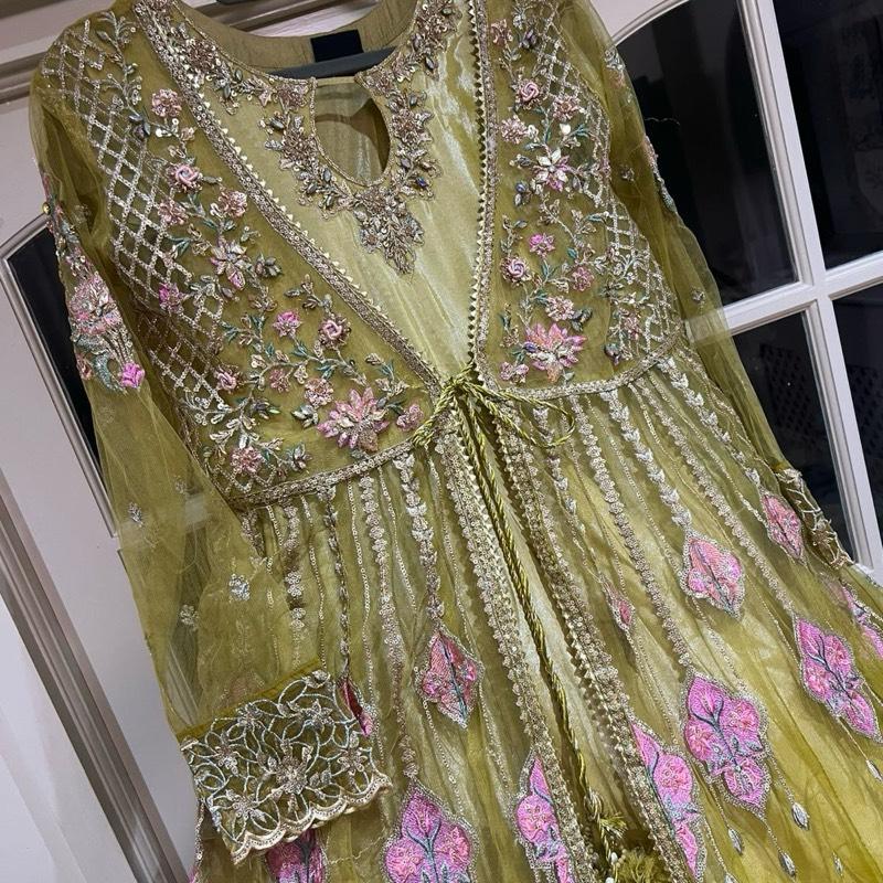 Zahra rubab dhani/lime colour heavy wedding wear