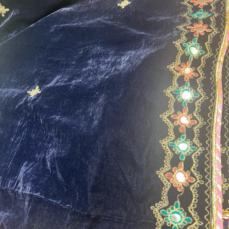 Allys dark blue embroidered velvet shawl