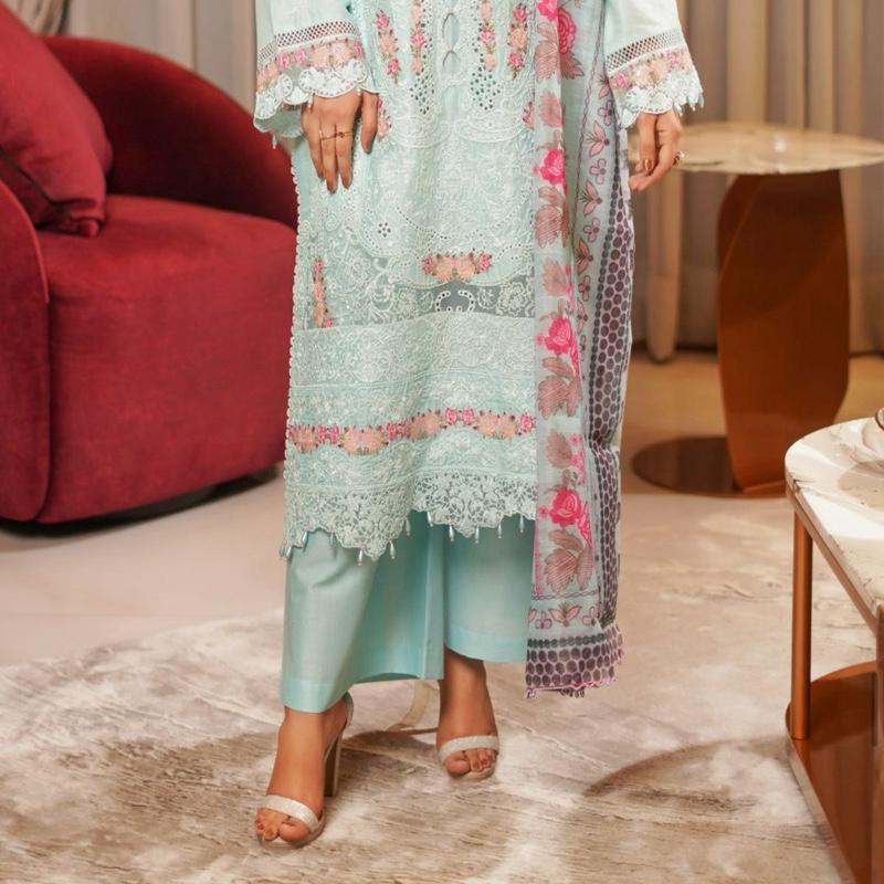 Munira ice blue lawn  heavy embroidered 3PC suit